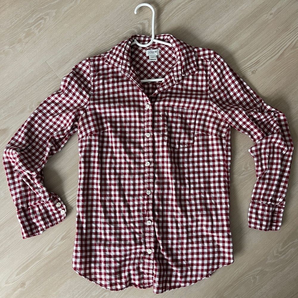 J. Crew Burgundy and White Plaid Casual Shirt